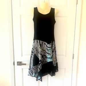 MSK Black Sleeveless Asymmetrical Hem Dress with Abstract Print Size M